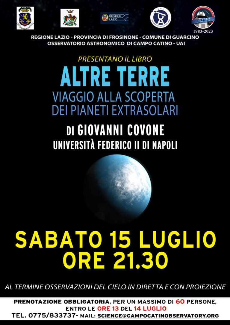 Sabato 15 luglio incontro con l'astronomo Giovanni Covone per parlare