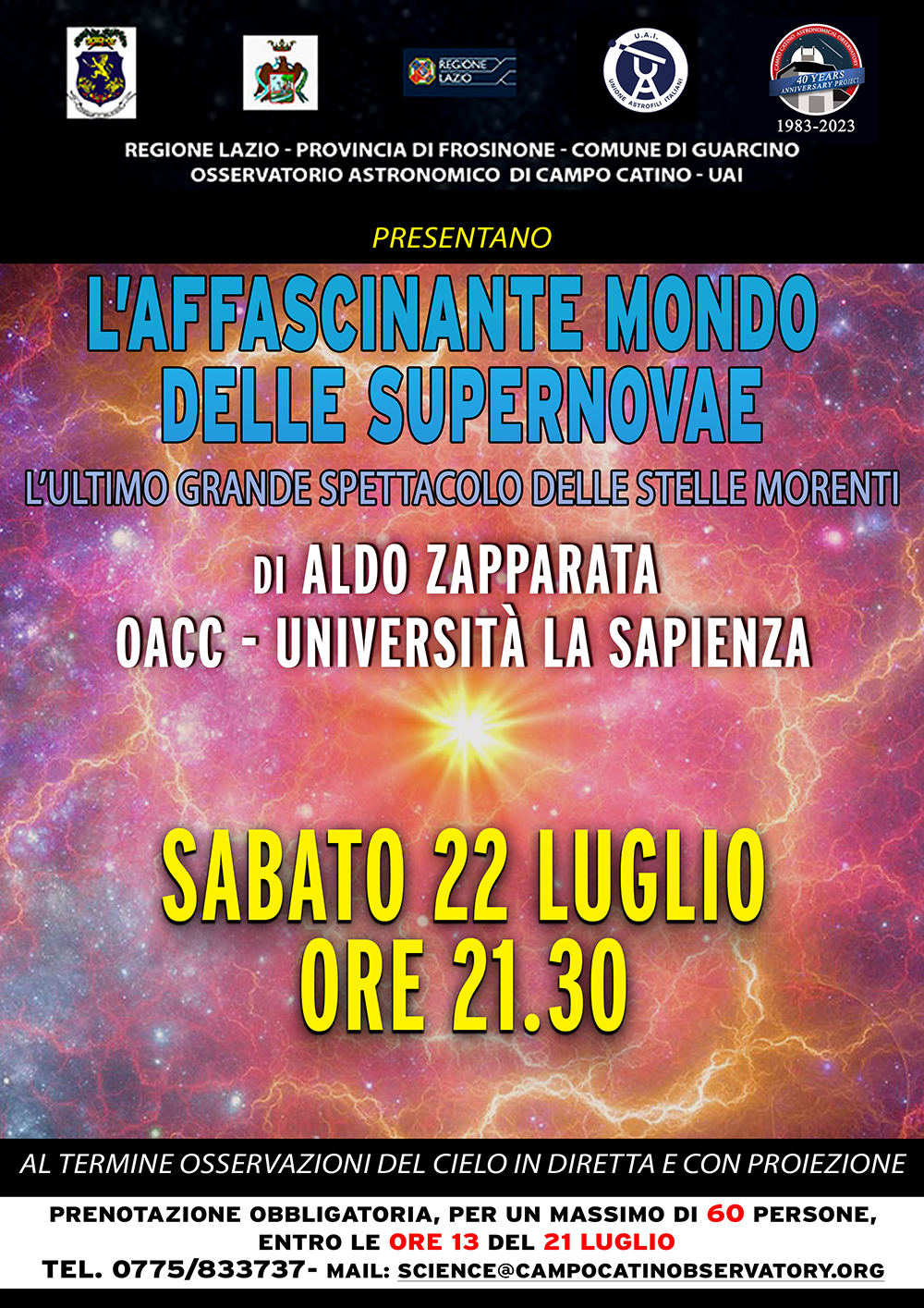 Il 22 Luglio evento dedicato al fenomeno delle supernovae e al destino