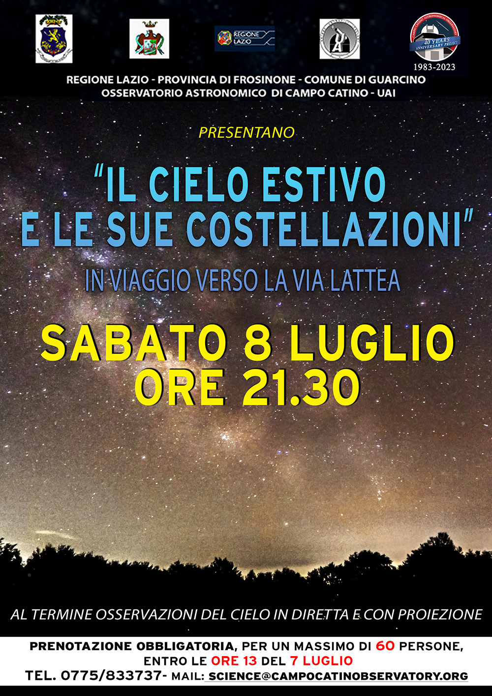 Inizia l'8 Luglio la stagione divulgativa dell'osservatorio