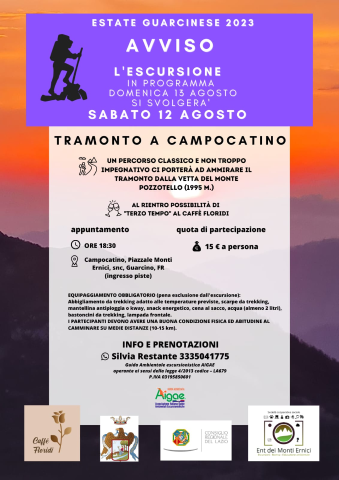 Anticipata l’escursione ‘tramonto a Campocatino’ al 12 agosto